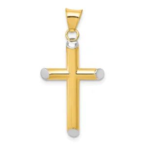 14k Yellow Gold Rhodium 3-D Hollow Cross Pendant