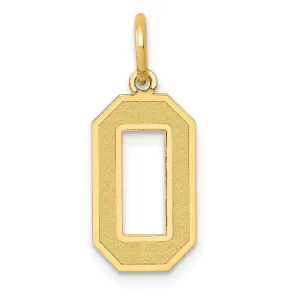 14k Yellow Gold Satin Brush Finish Medium Size Number 0 Charm Pendant