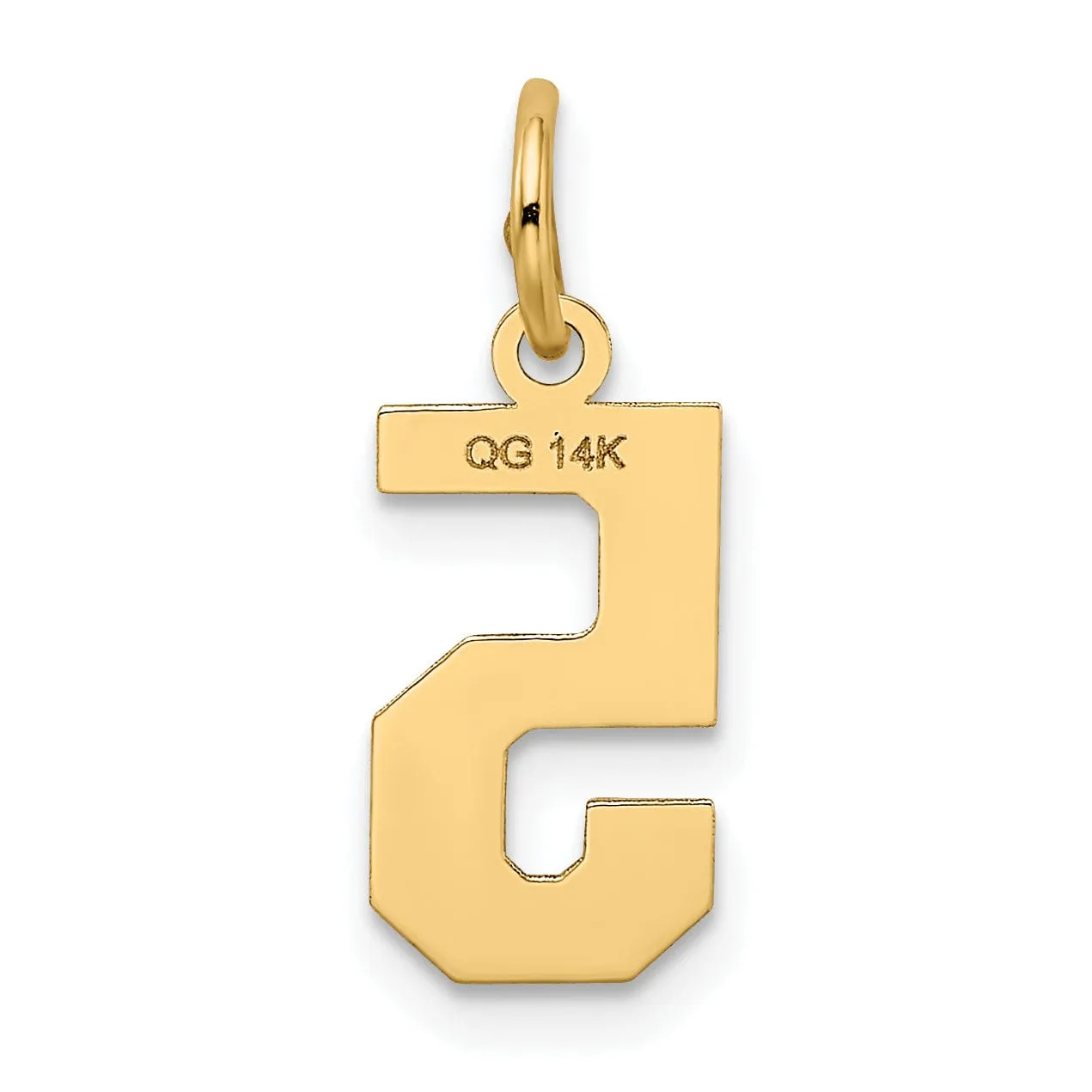 14k Yellow Gold Satin Brush Finish Small Size Number 5 Charm Pendant