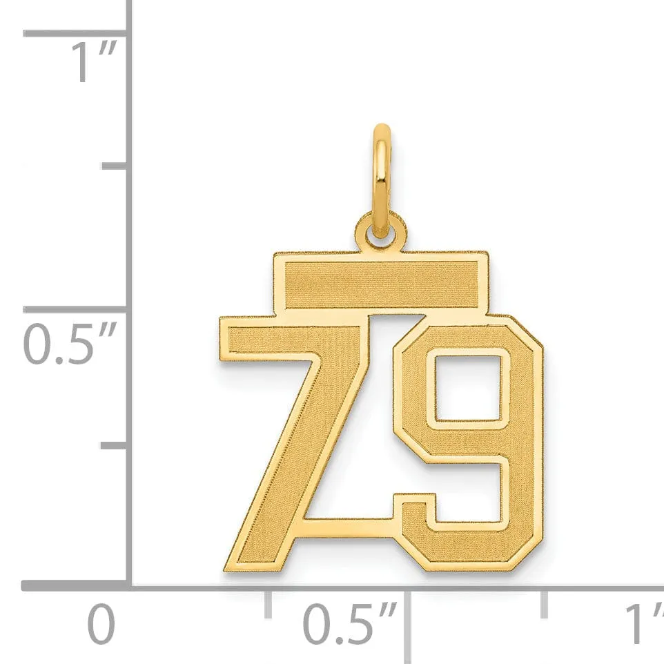 14k Yellow Gold Satin Brush Finish Small Size Number 79 Charm Pendant