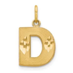 14k Yellow Gold Satin Diamond Cut Finish Letter D Initial Charm Pendant