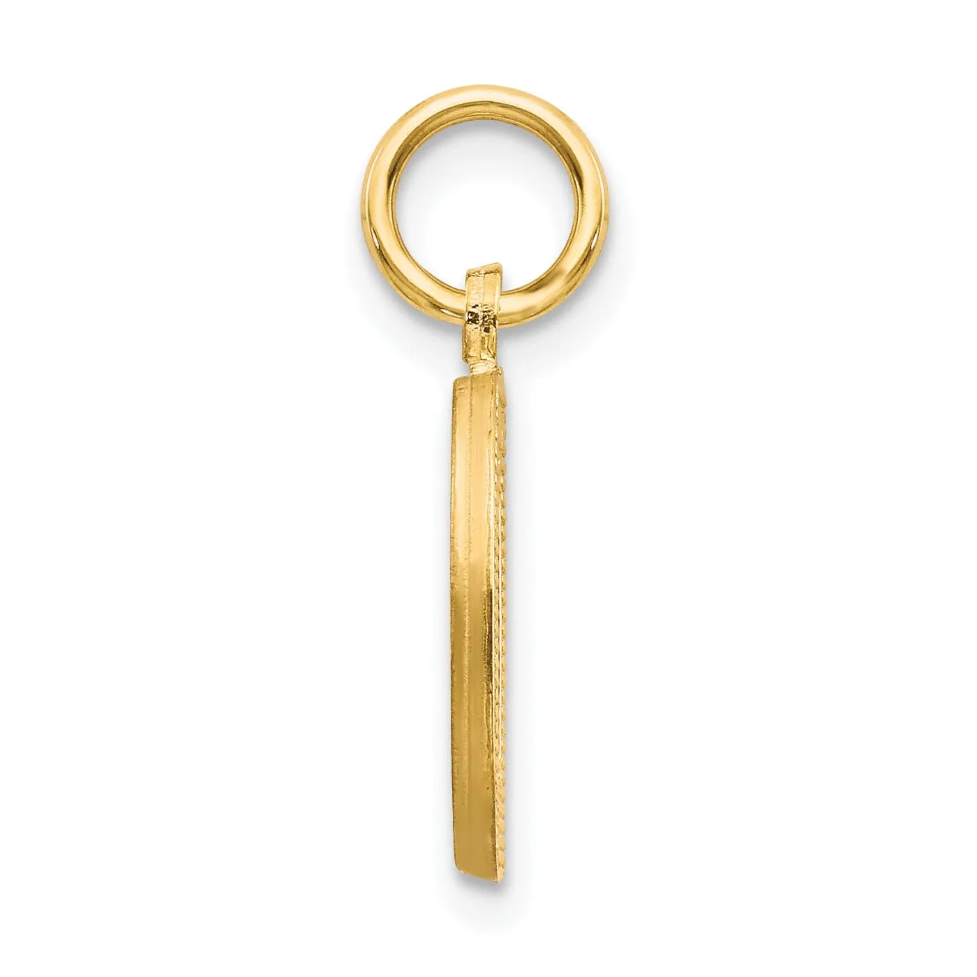 14k Yellow Gold Satin Diamond Cut Finish Letter D Initial Charm Pendant