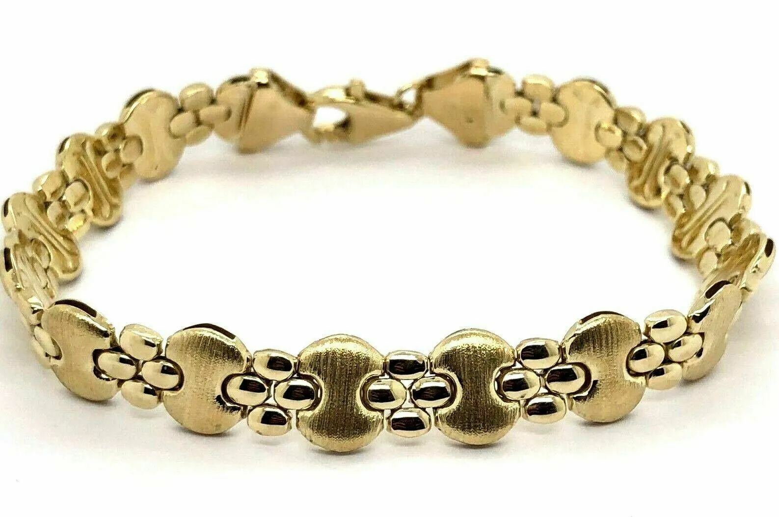 14k Yellow Gold Satin Finish Fancy Link Bracelet 7.75" 9.5mm 17 grams