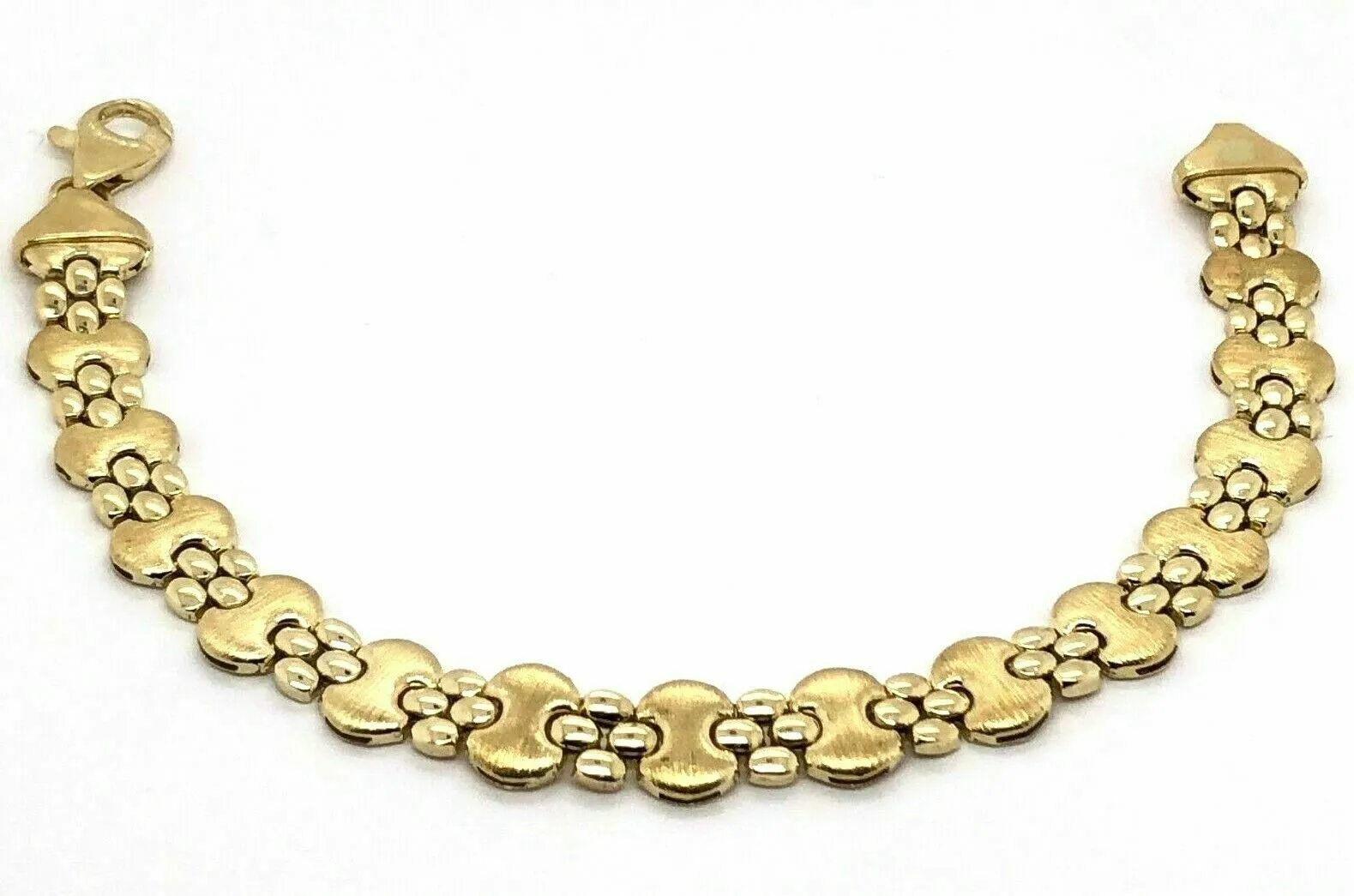 14k Yellow Gold Satin Finish Fancy Link Bracelet 7.75" 9.5mm 17 grams