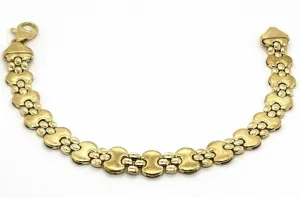 14k Yellow Gold Satin Finish Fancy Link Bracelet 7.75" 9.5mm 17 grams