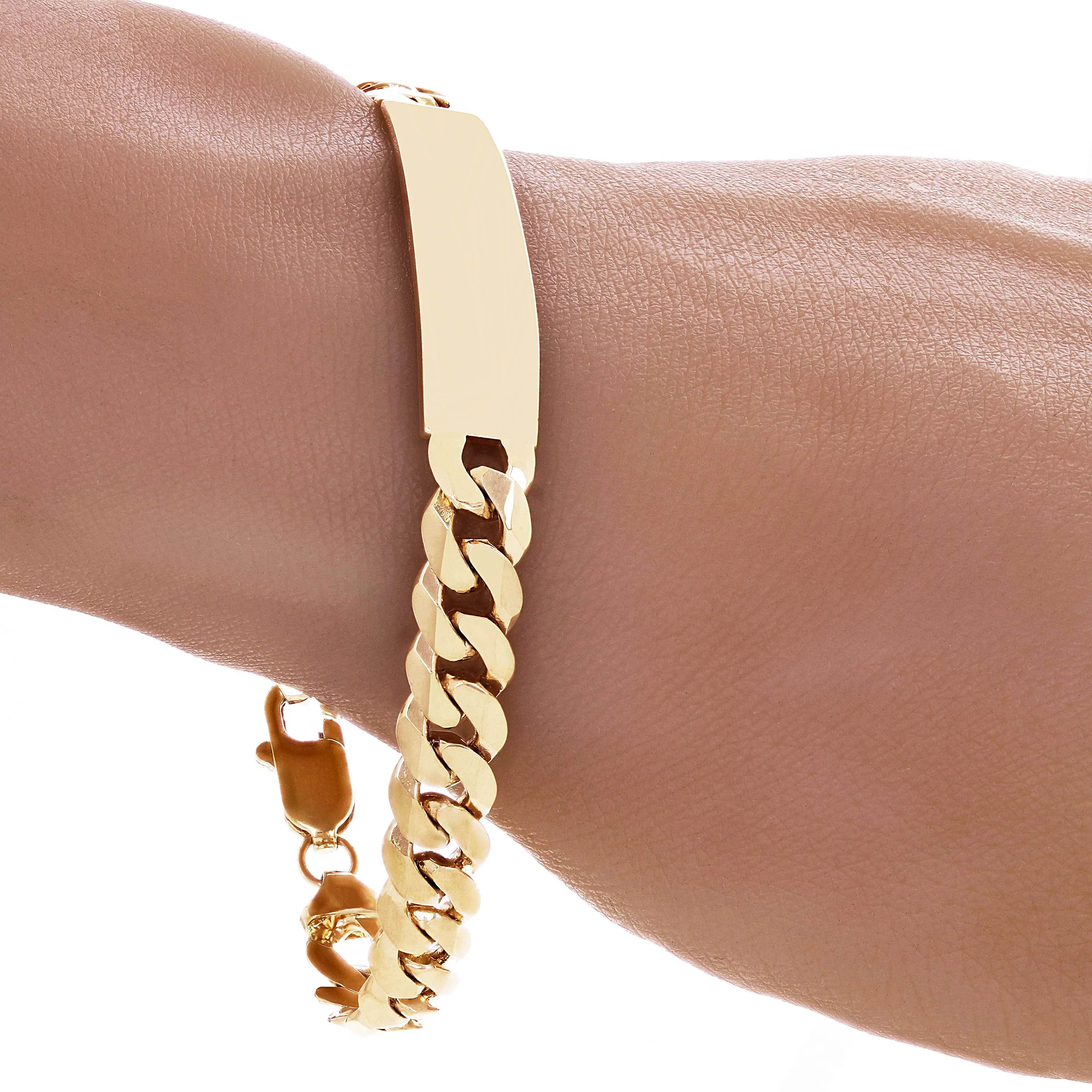 14k Yellow Gold Solid Curb Cuban Link Chain ID Bracelet 8.5" 10.2mm 23.9 grams