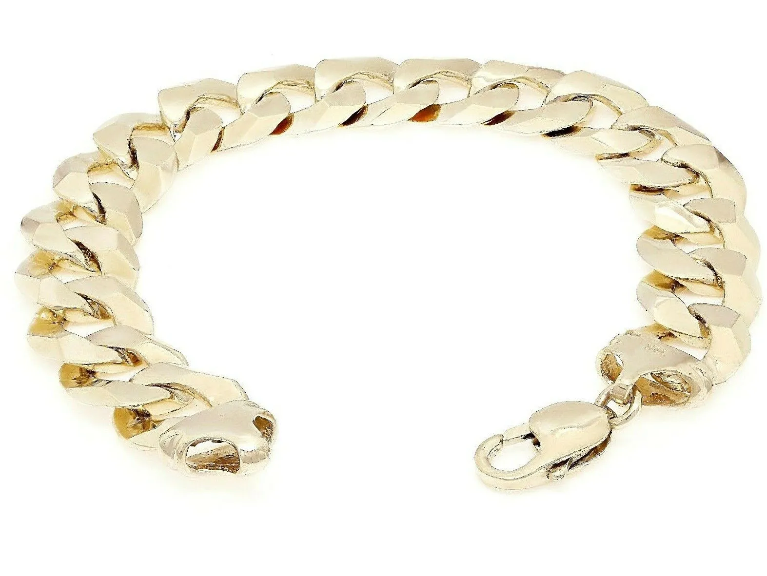 14k Yellow Gold Solid Flat Cuban Curb Chain Bracelet 7" -  9" 15.4mm
