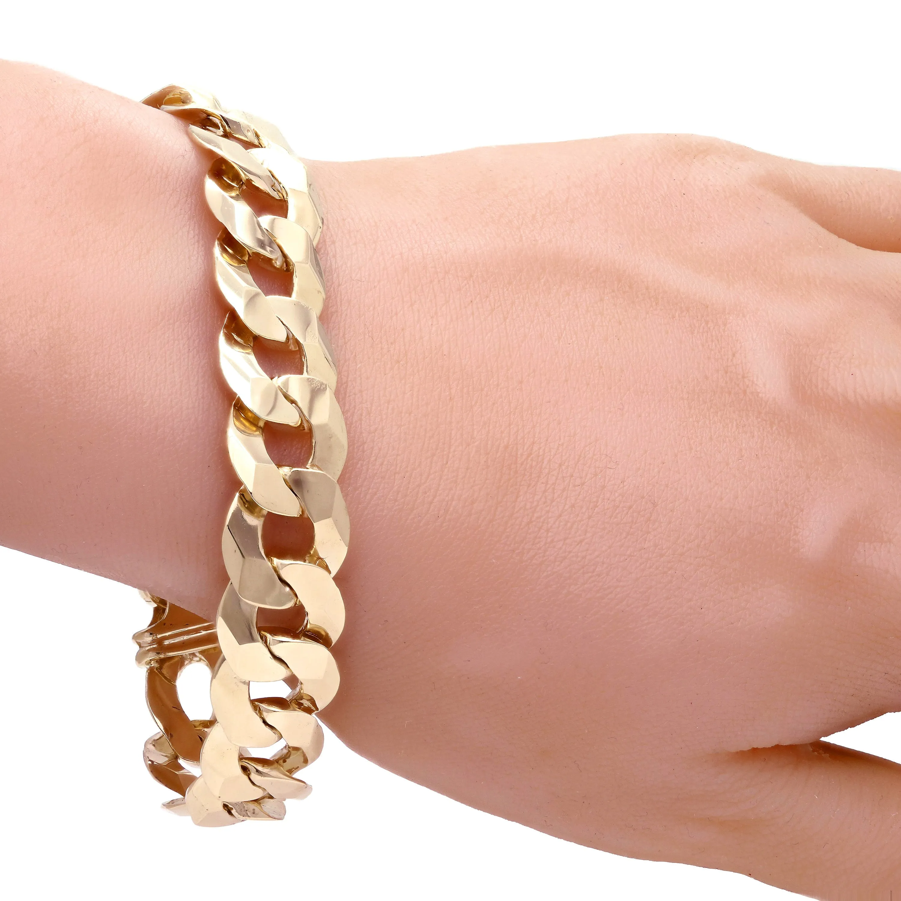 14k Yellow Gold Solid Flat Cuban Curb Chain Bracelet 7" -  9" 15.4mm