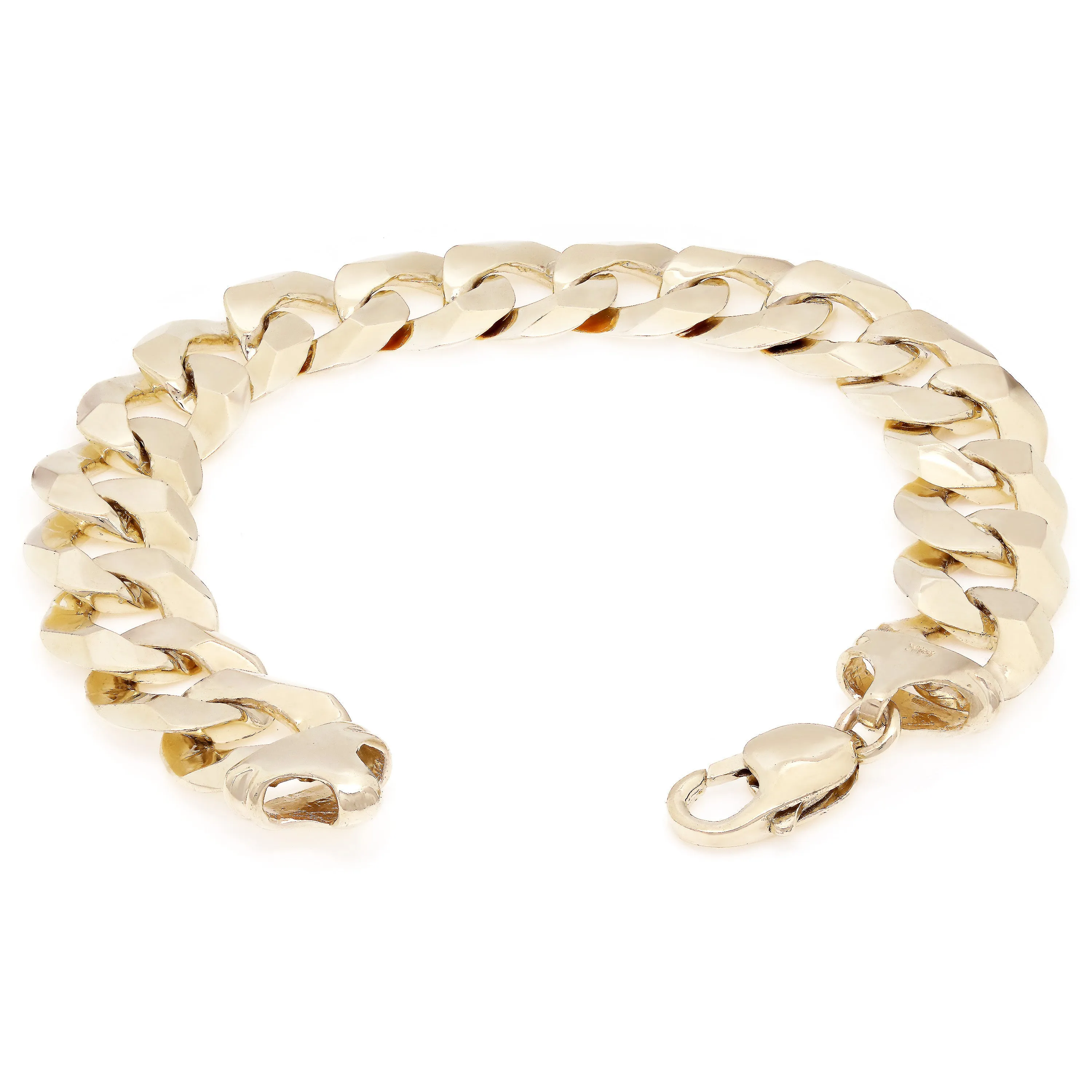 14k Yellow Gold Solid Flat Cuban Curb Chain Bracelet 7" -  9" 15.4mm