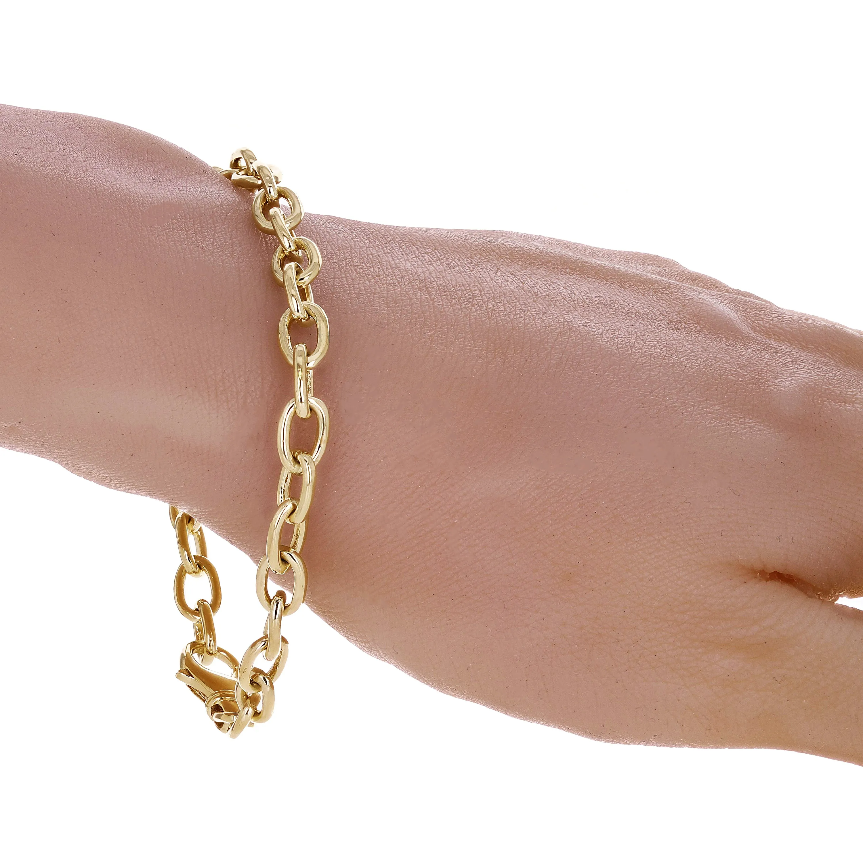 14k Yellow Gold Solid Oval Rolo Link Chain Bracelet 6.8 mm Various Lengths