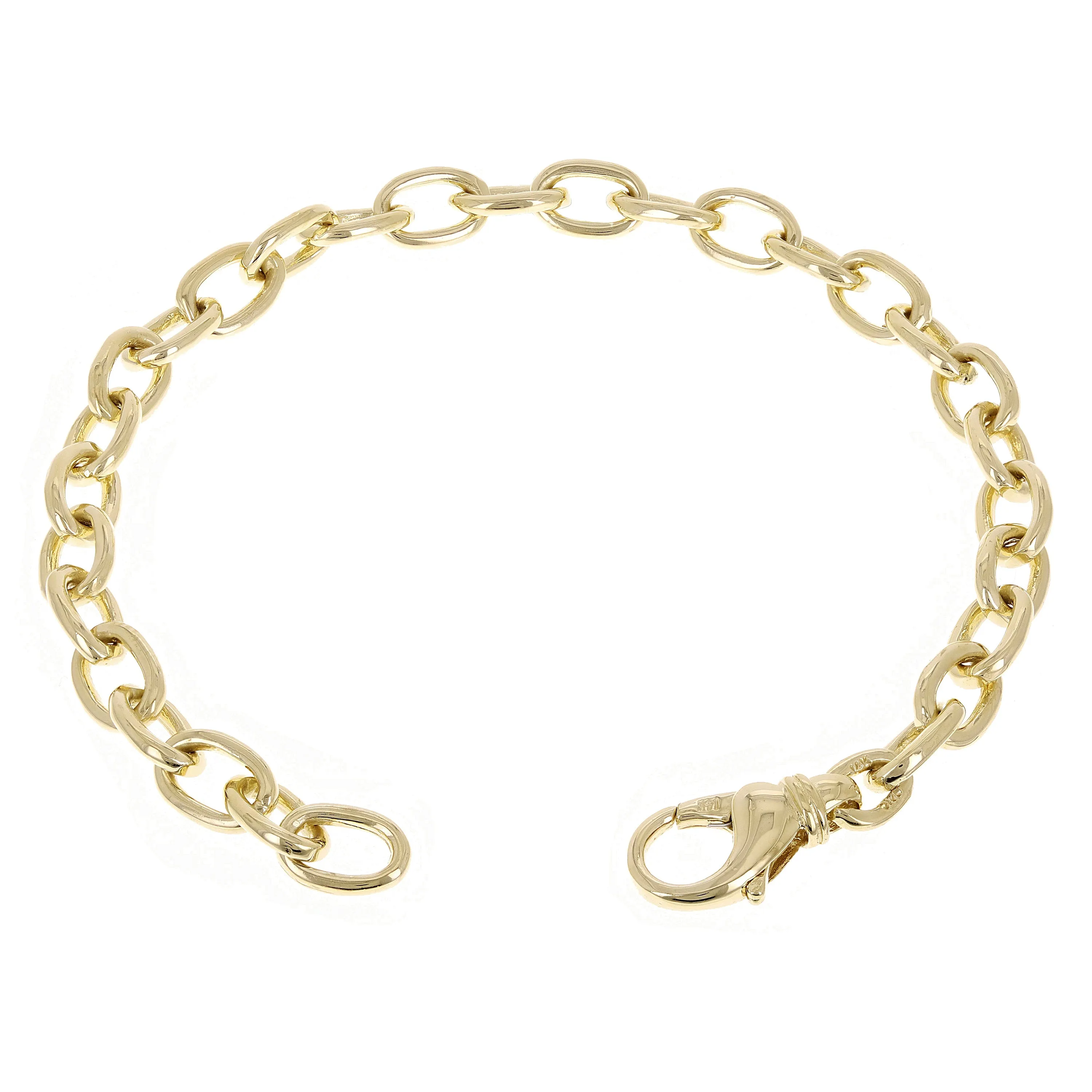 14k Yellow Gold Solid Oval Rolo Link Chain Bracelet 6.8 mm Various Lengths