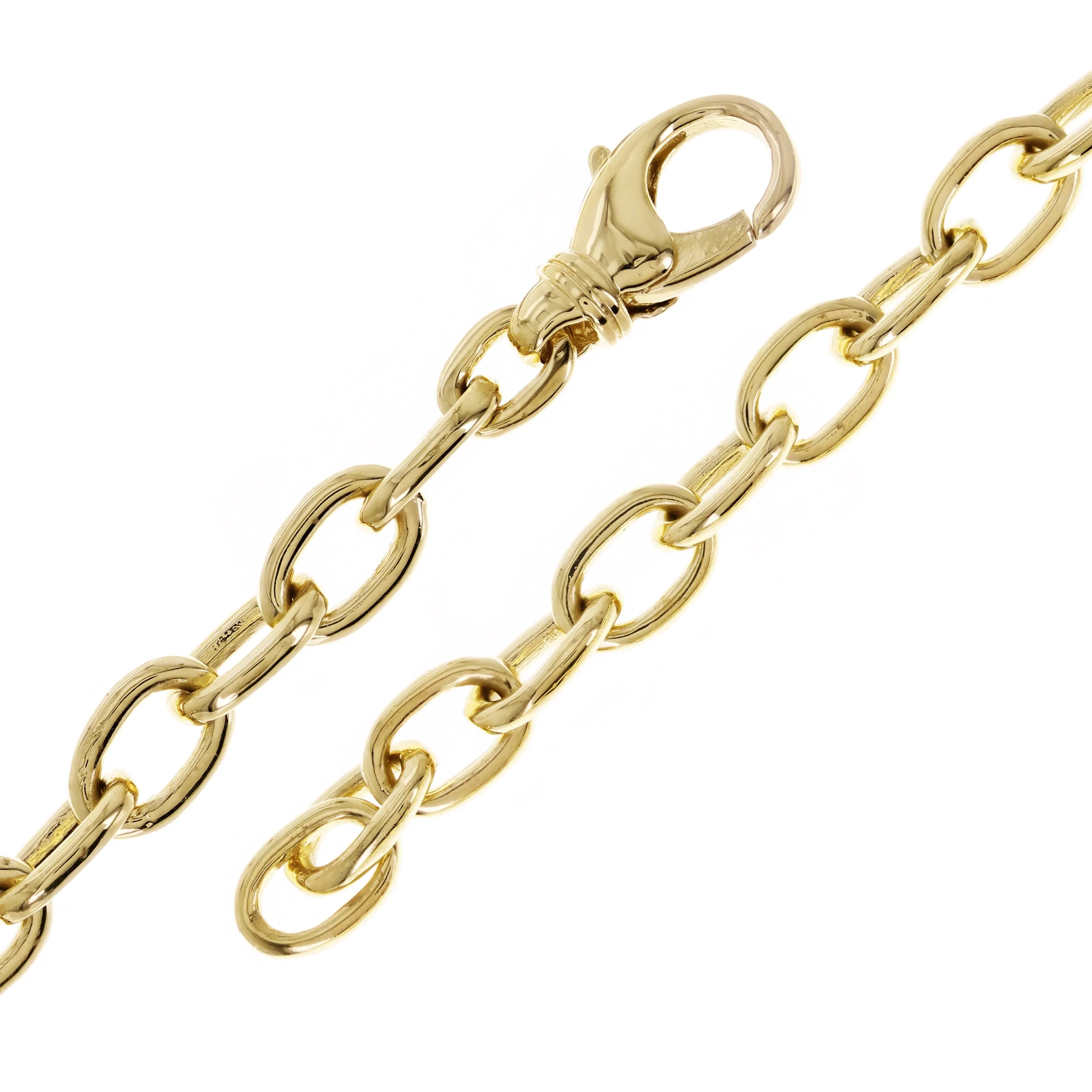 14k Yellow Gold Solid Oval Rolo Link Chain Bracelet 6.8 mm Various Lengths