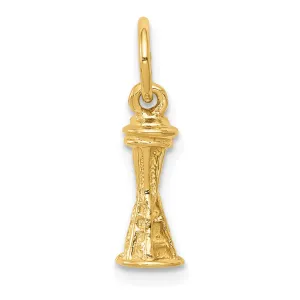 14k Yellow Gold Solid Polished Finish 3-Dimensional Seattle Space Needle Charm Pendant
