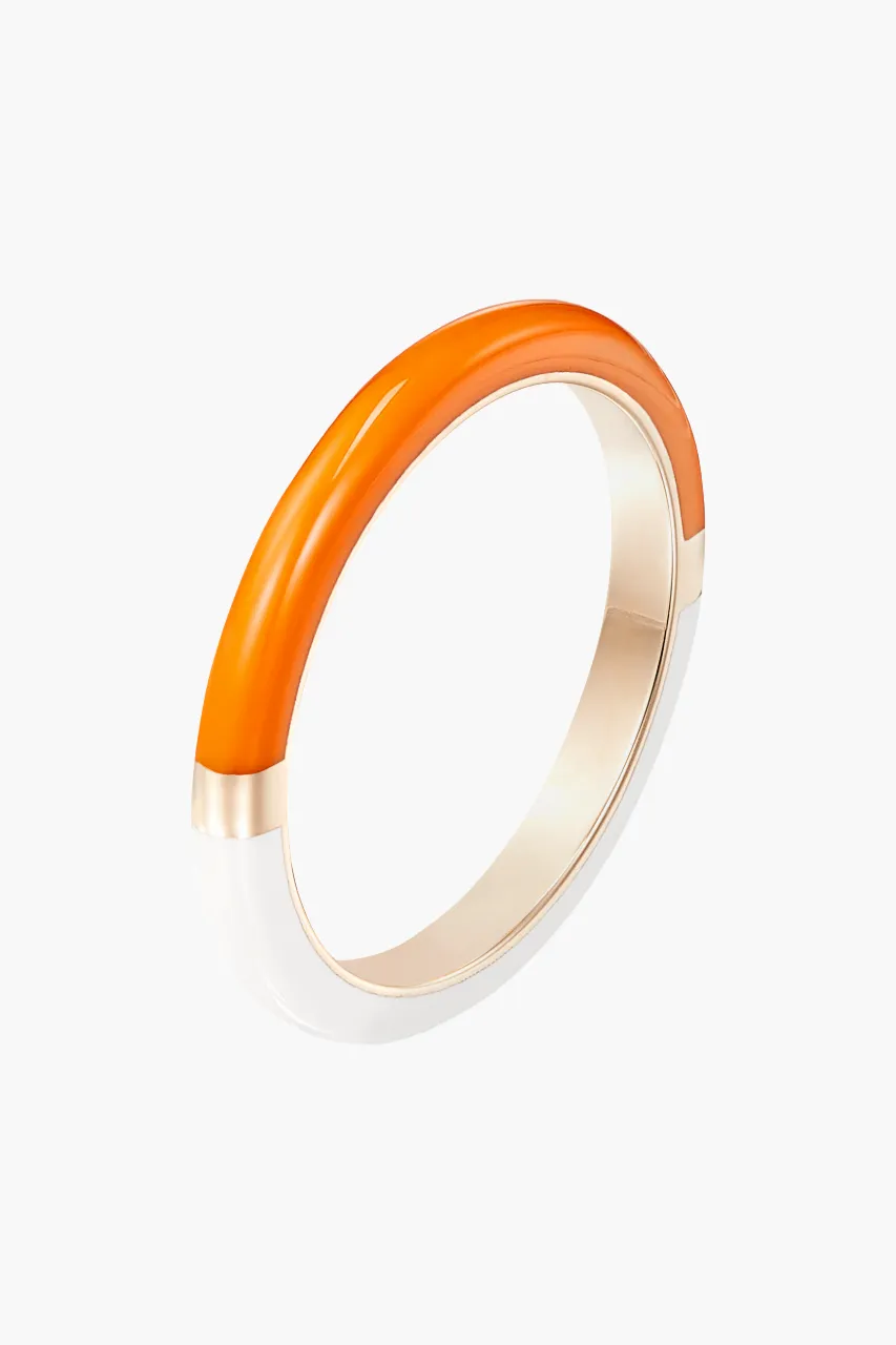 14K Yellow Gold with Neon Orange and White Enamel Band