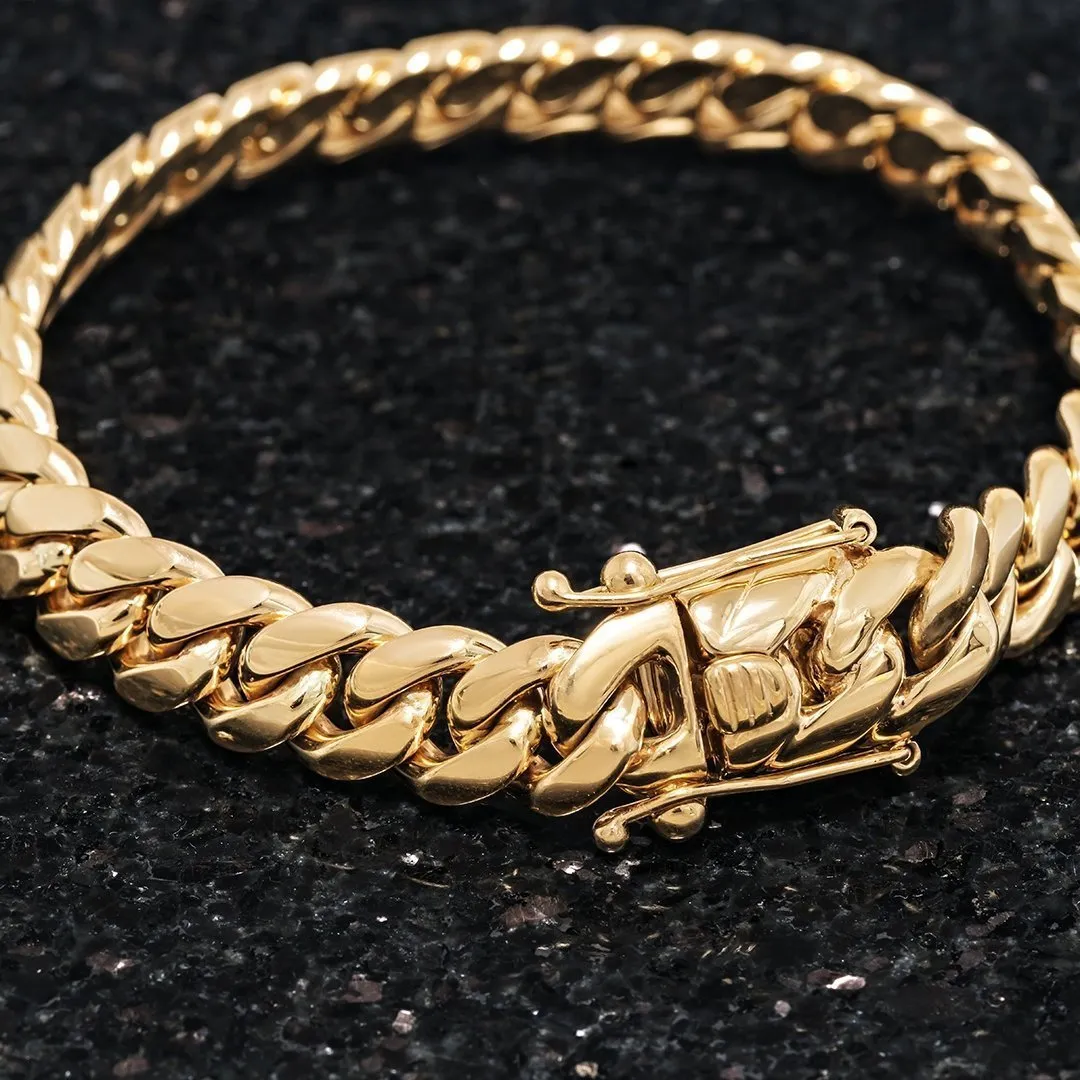 14k Yellow Solid Gold Cuban Link Bracelet 11 mm