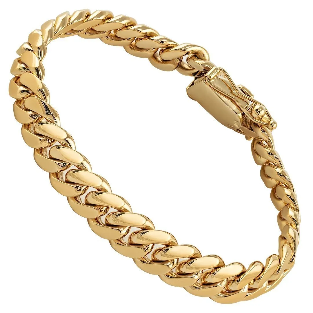 14k Yellow Solid Gold Cuban Link Bracelet 11 mm