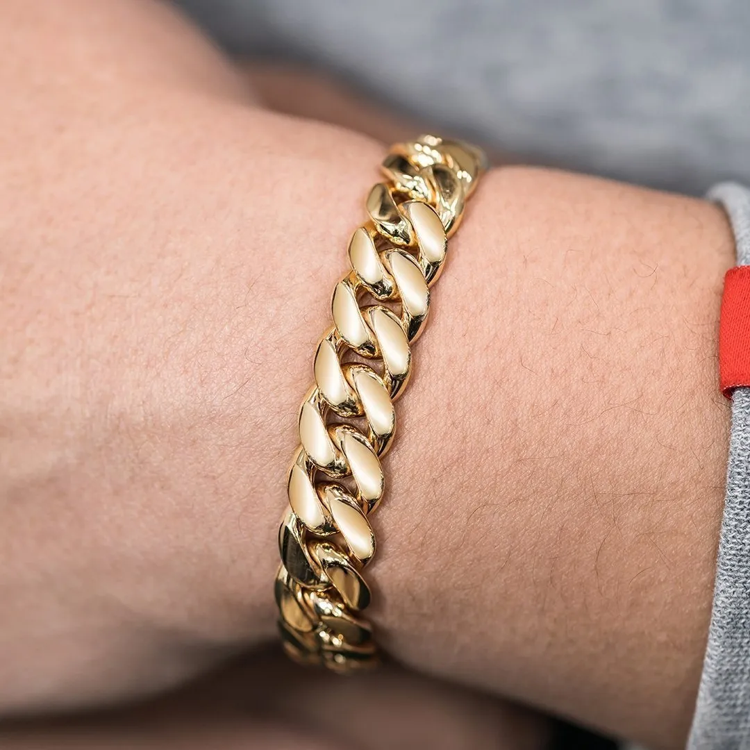 14k Yellow Solid Gold Cuban Link Bracelet 11 mm