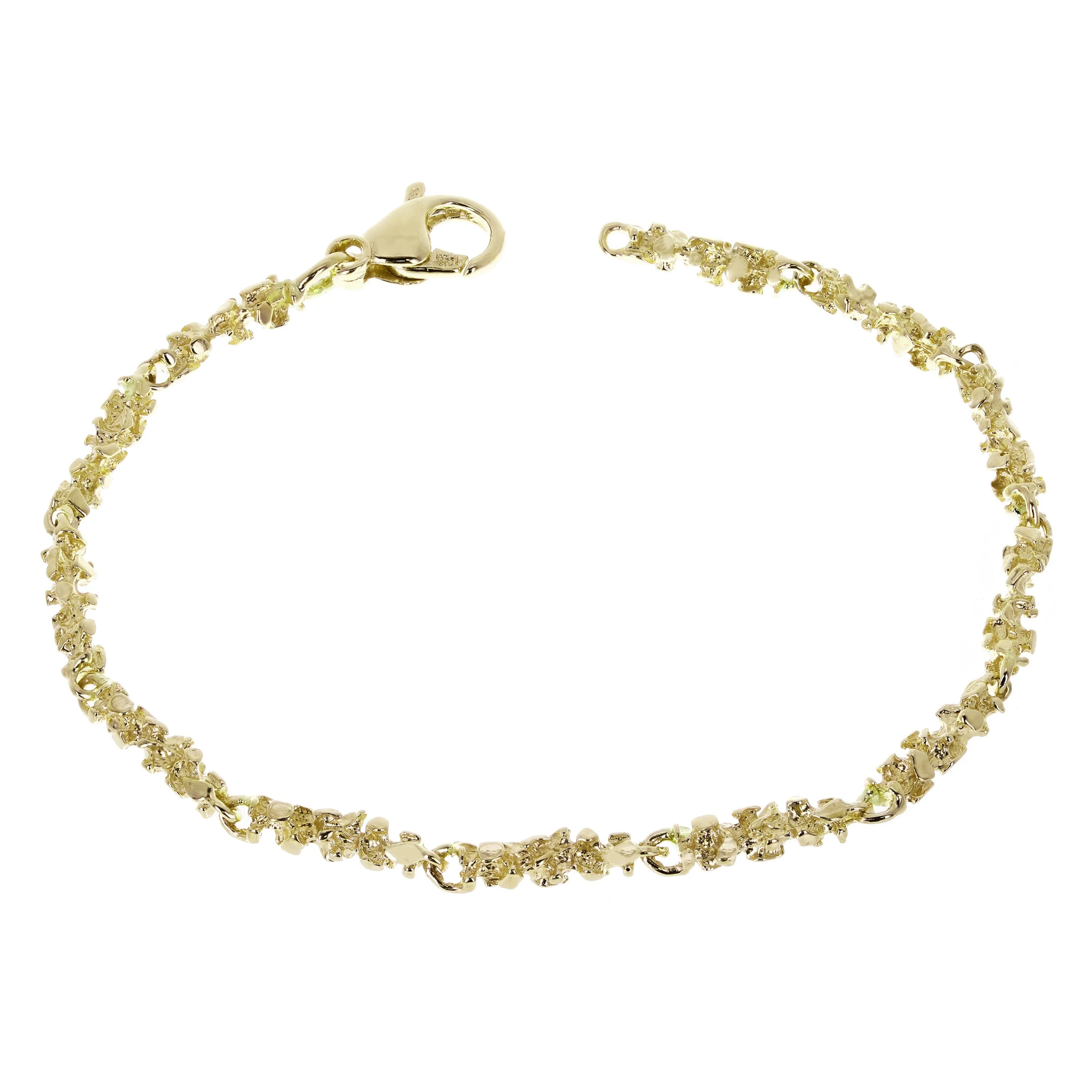 14k Yellow White or Rose Gold Handmade Nugget Link Bracelet 7.5"