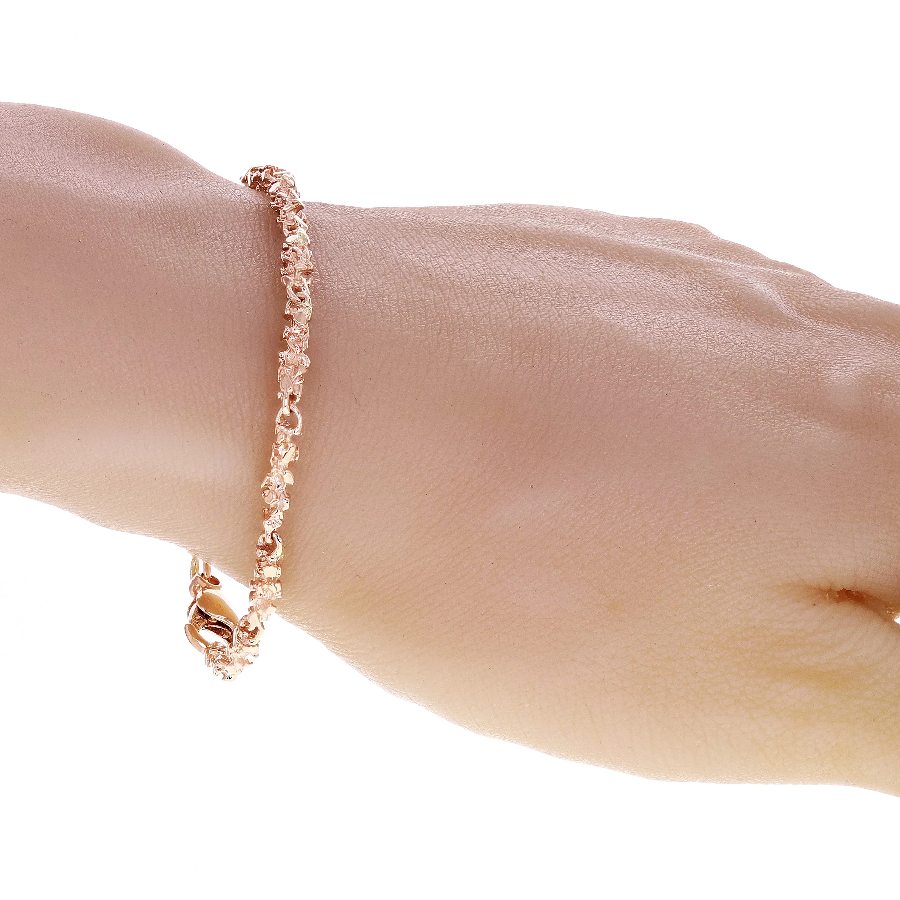 14k Yellow White or Rose Gold Handmade Nugget Link Bracelet 7.5"