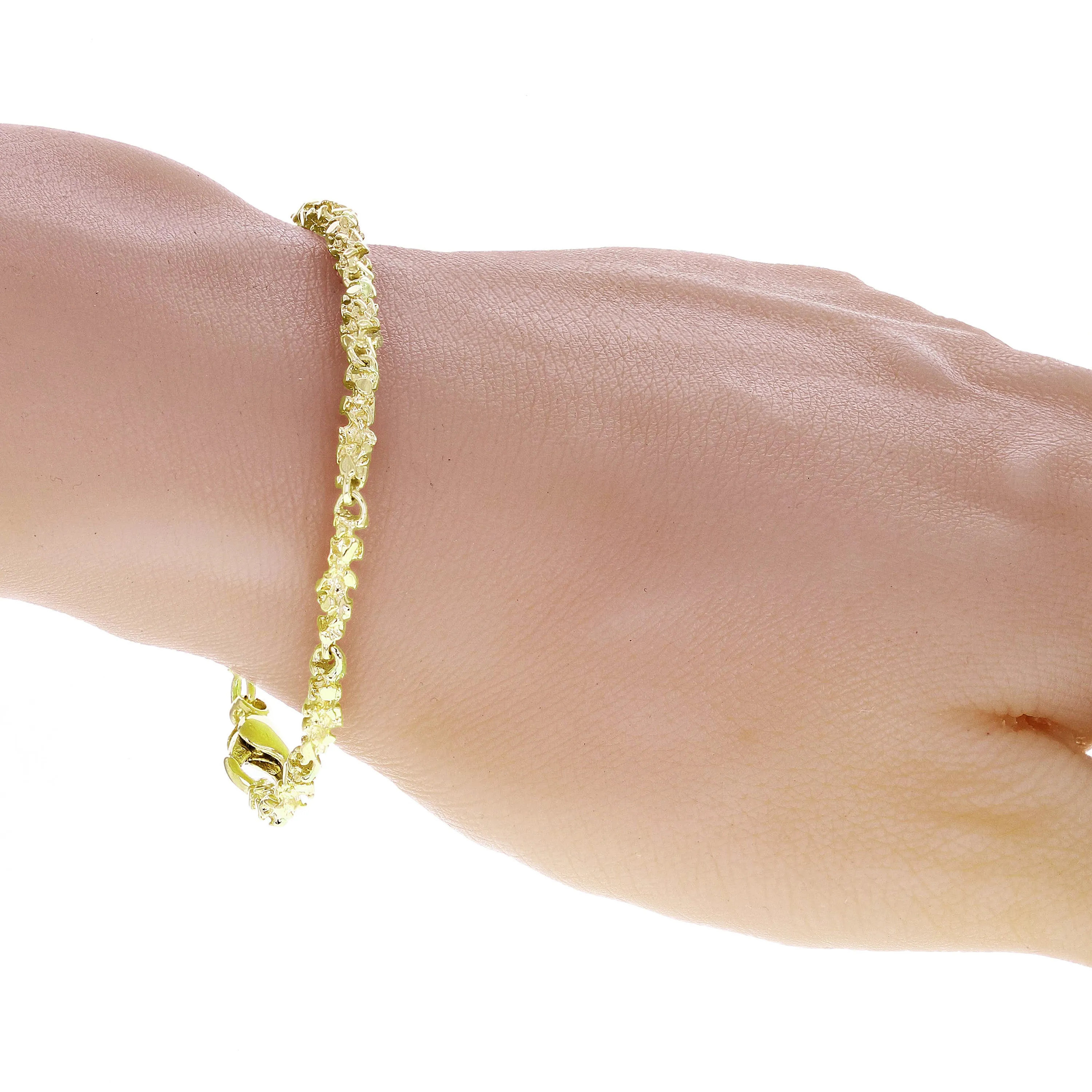 14k Yellow White or Rose Gold Handmade Nugget Link Bracelet 7.5"