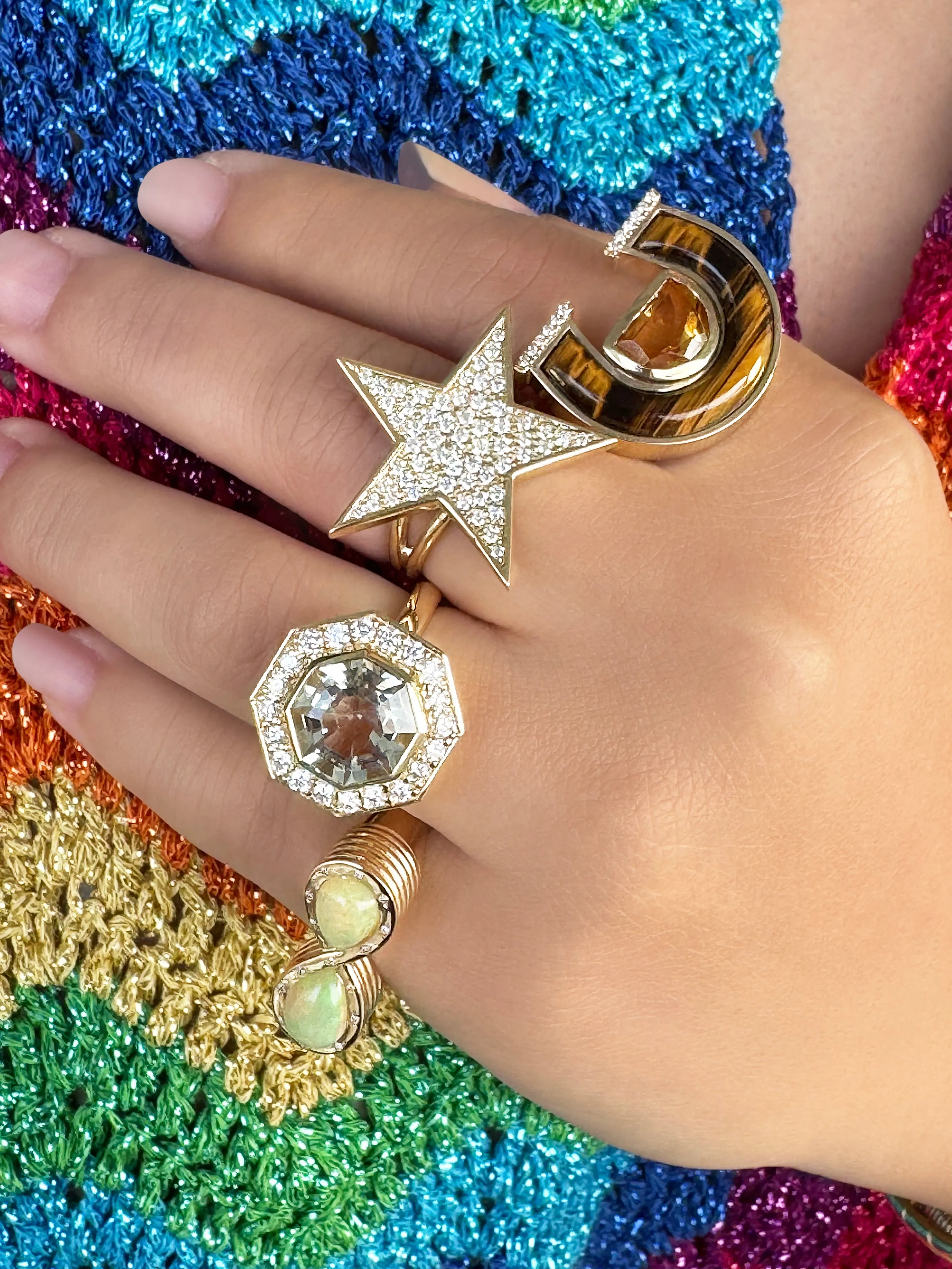 14K YG Prasolite and Diamond Bia Ring