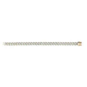 14kt Gold 8 inches Yellow Finish 9.5mm White Pave Curb Link Bracelet with Box Clasp   1.0200ct 1.1mm White Diamond