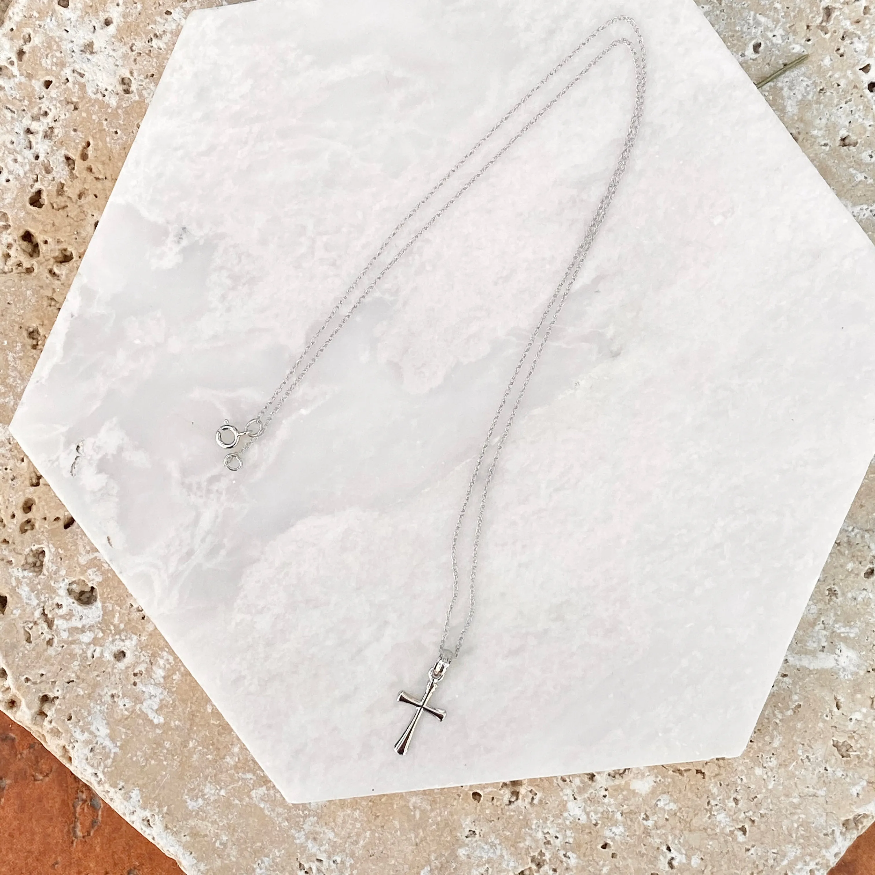 14KT White Gold Beveled Cross Pendant Necklace