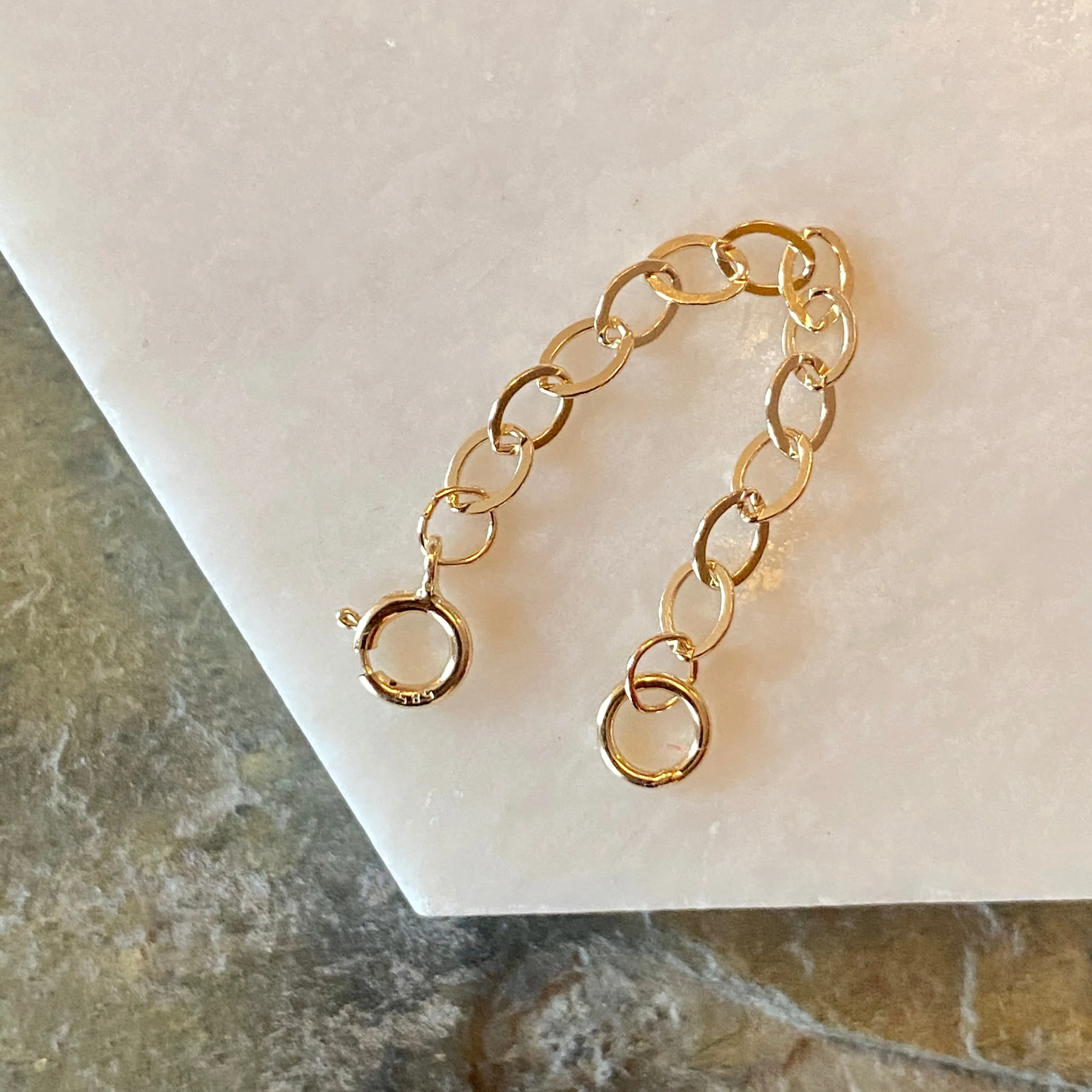 14KT Yellow Gold Open Cable Link Necklace Chain Extender/ Safety Chain 2"/ 3mm