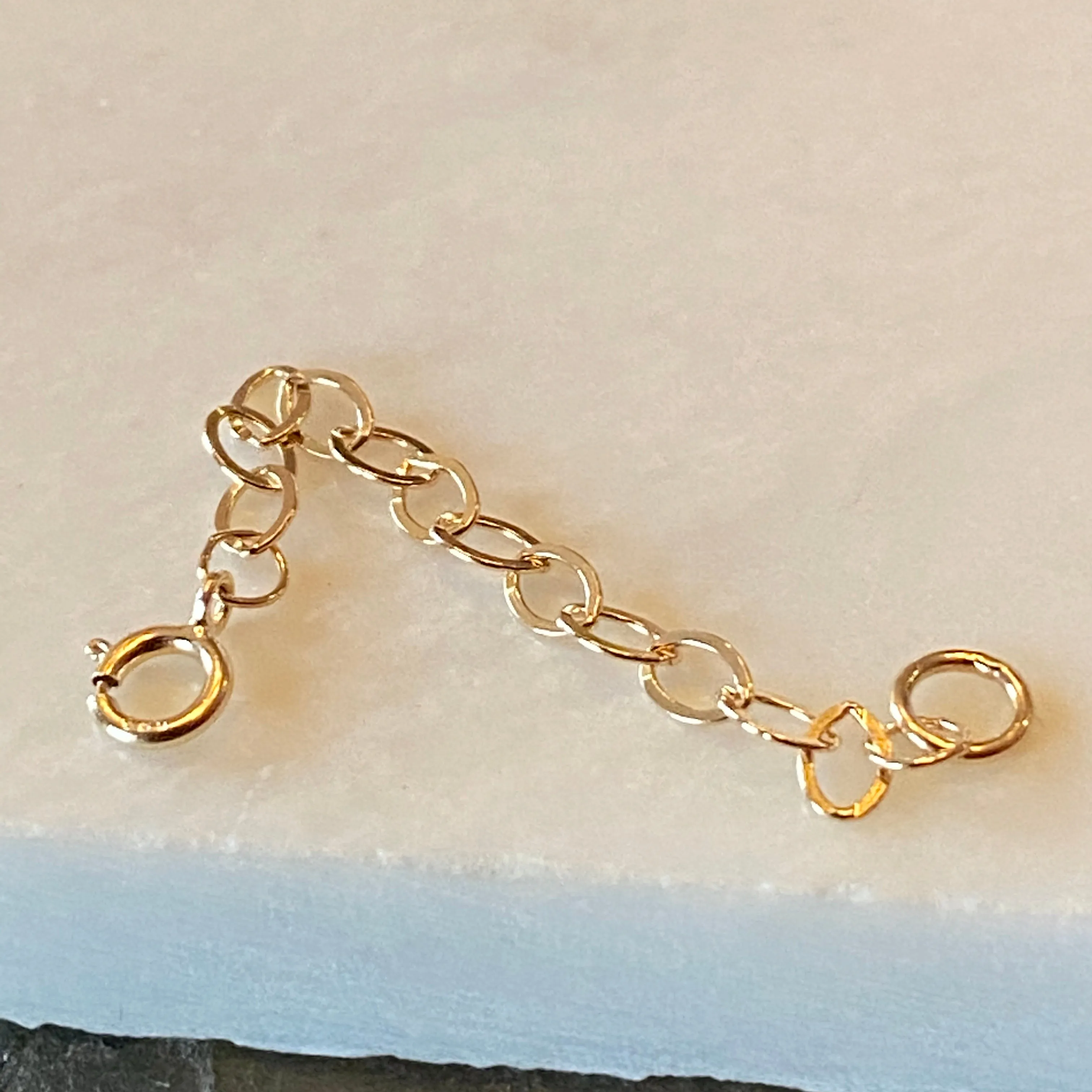 14KT Yellow Gold Open Cable Link Necklace Chain Extender/ Safety Chain 2"/ 3mm
