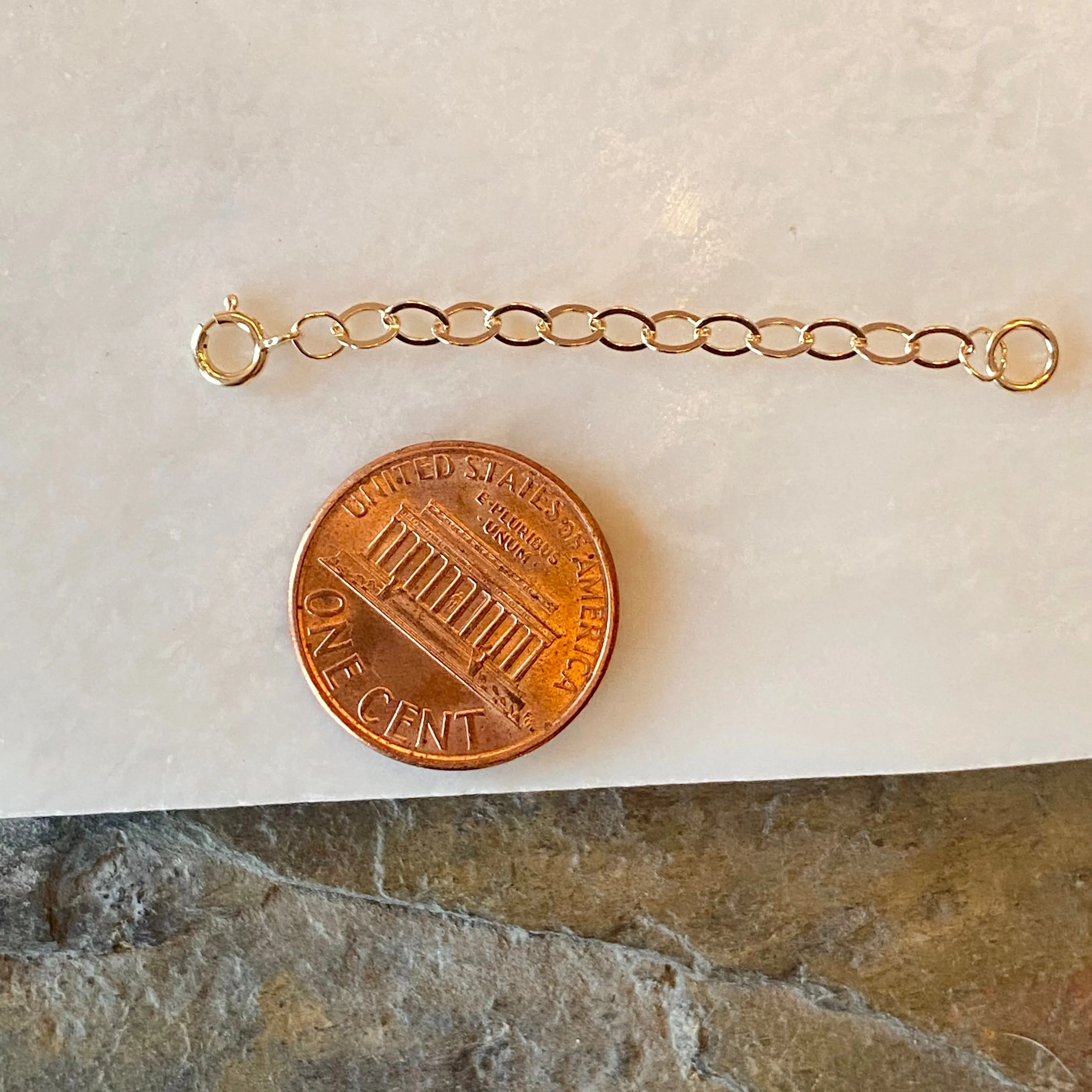 14KT Yellow Gold Open Cable Link Necklace Chain Extender/ Safety Chain 2"/ 3mm