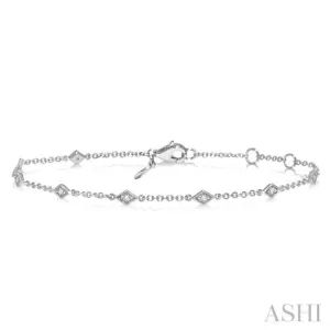1/6 ctw Diamond Shape Mount Round Cut Diamond Station Bracelet in 10K White Gold