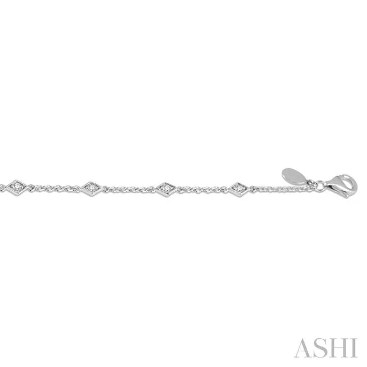 1/6 ctw Diamond Shape Mount Round Cut Diamond Station Bracelet in 10K White Gold