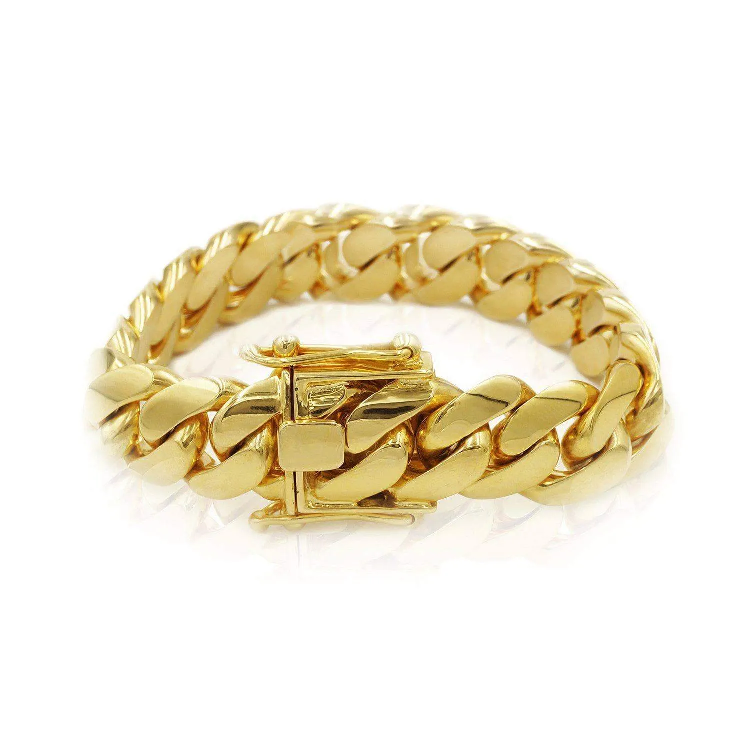 17mm Solid Cuban Link Bracelet in 10K Yellow Gold