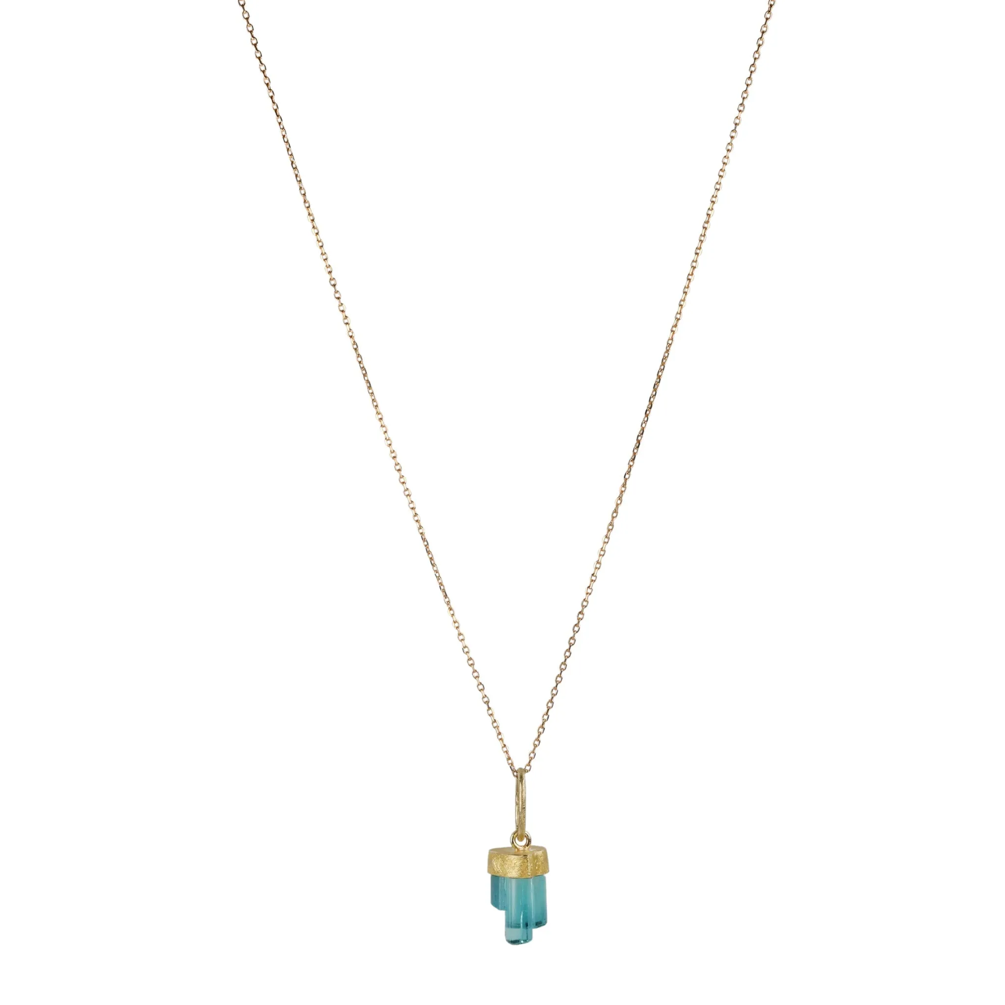 18K & Icicle Shaped Blue-Green Tourmaline Crystal Pendant