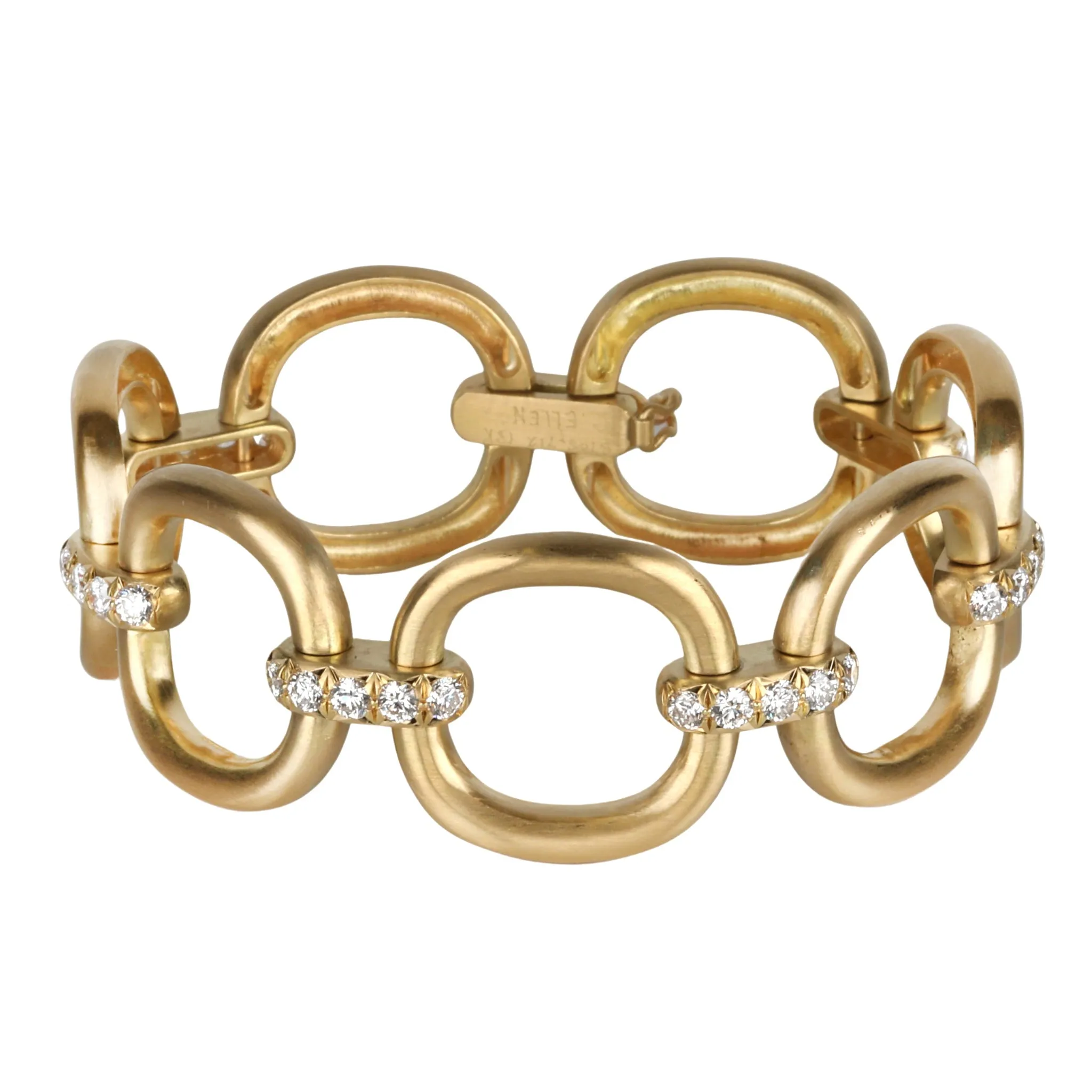18K Gold Cushion Shaped Flat Link Bracelet with Diamond Connector Links