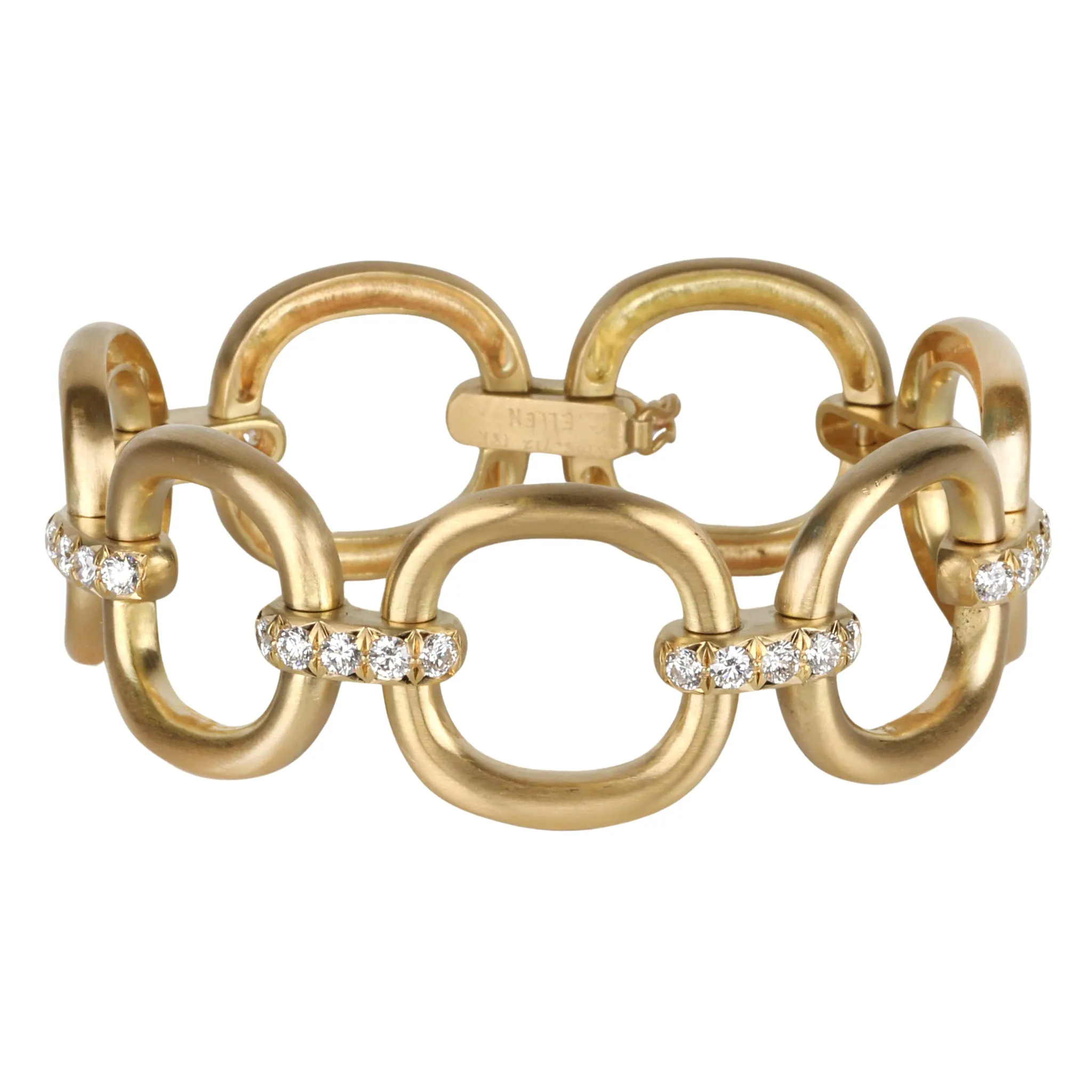 18K Gold Cushion Shaped Flat Link Bracelet with Diamond Connector Links