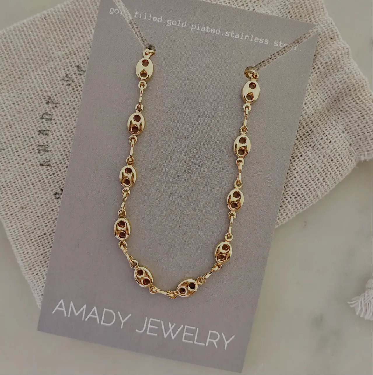 18k Gold Filled Mariner Coffee Bean Link Bracelet