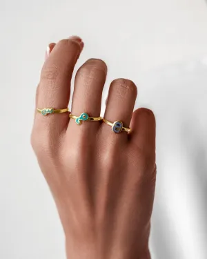 18K Gold Persian Enamel Initial Rings