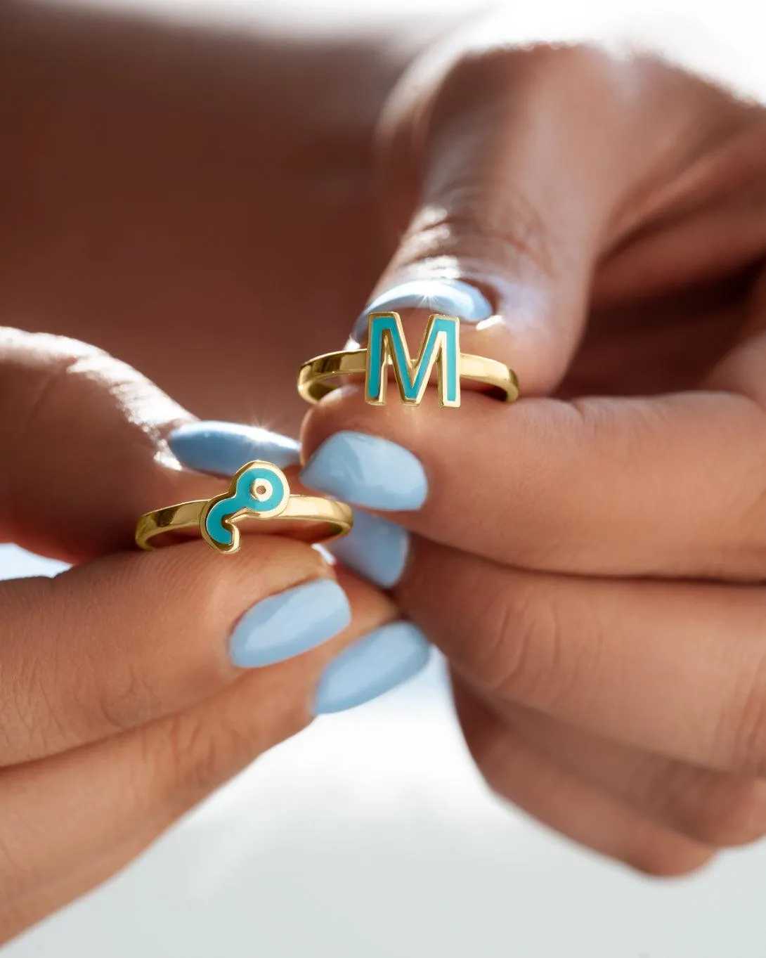 18K Gold Persian Enamel Initial Rings