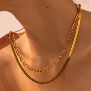 18K Gold-Plated Curb & Snake Chain Layered Necklace