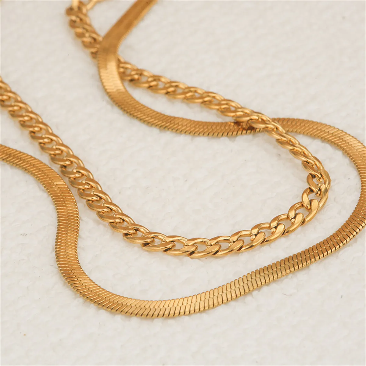 18K Gold-Plated Curb & Snake Chain Layered Necklace
