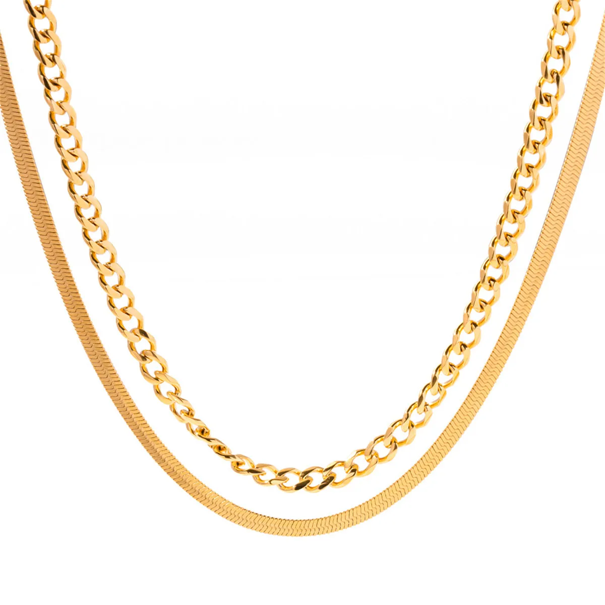 18K Gold-Plated Curb & Snake Chain Layered Necklace