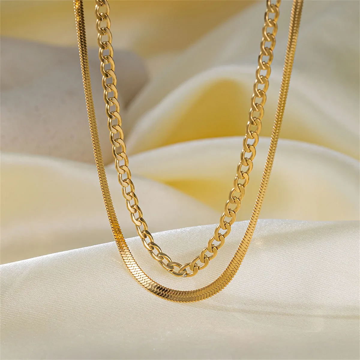 18K Gold-Plated Curb & Snake Chain Layered Necklace