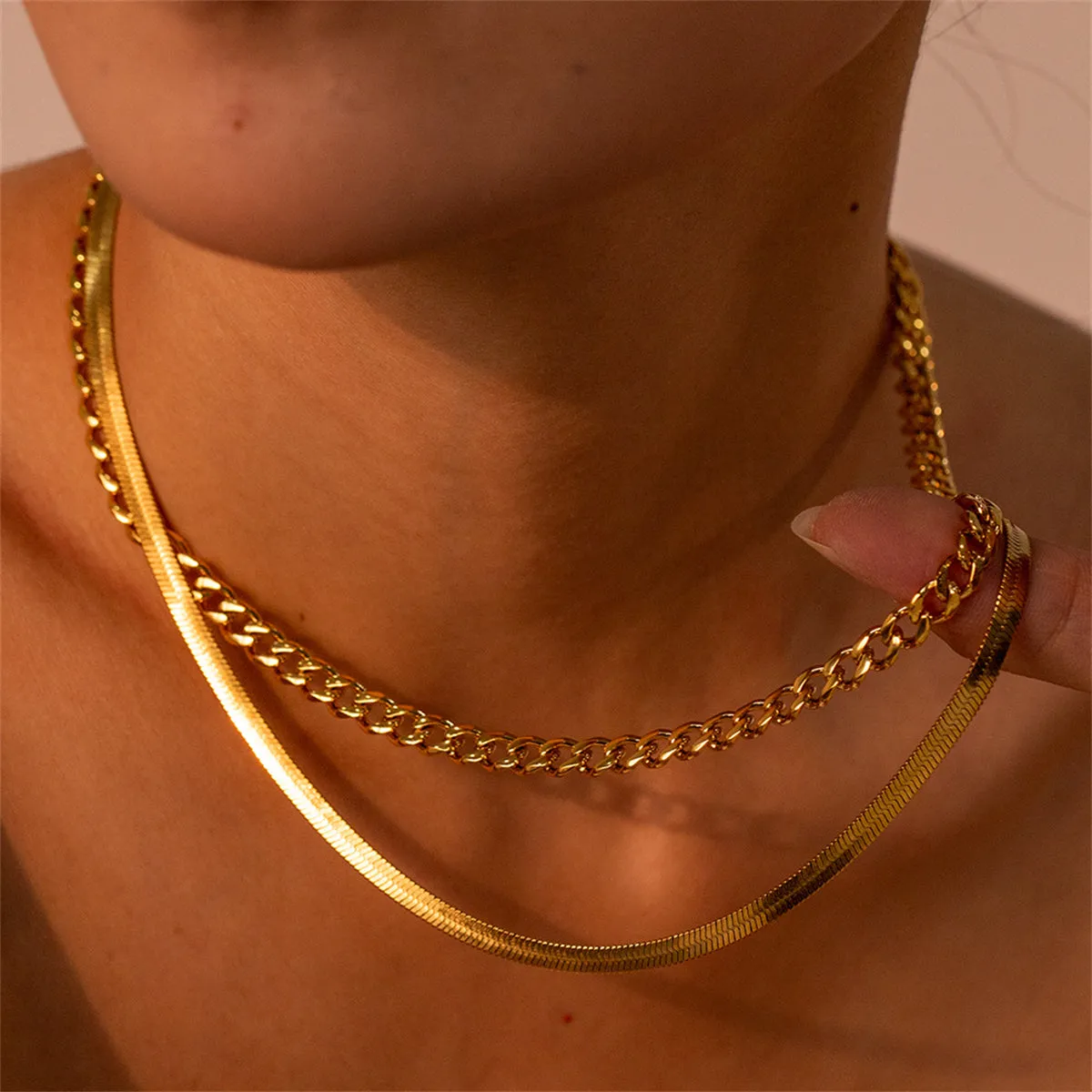 18K Gold-Plated Curb & Snake Chain Layered Necklace