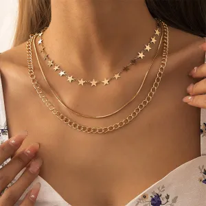 18K Gold-Plated Link Star Layered Necklace