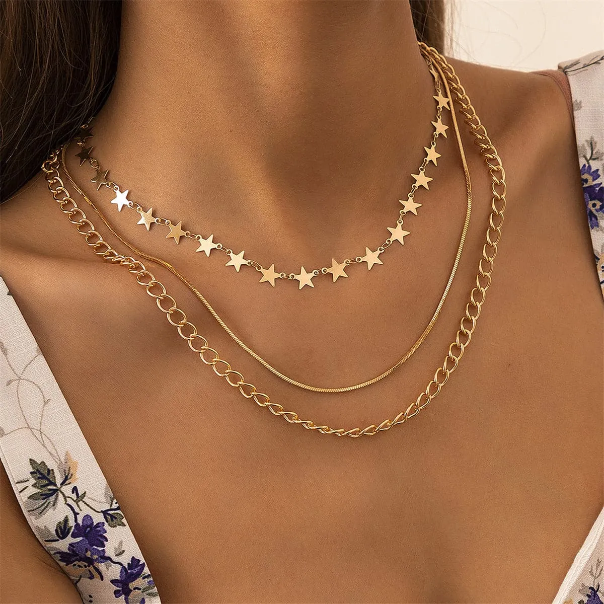 18K Gold-Plated Link Star Layered Necklace
