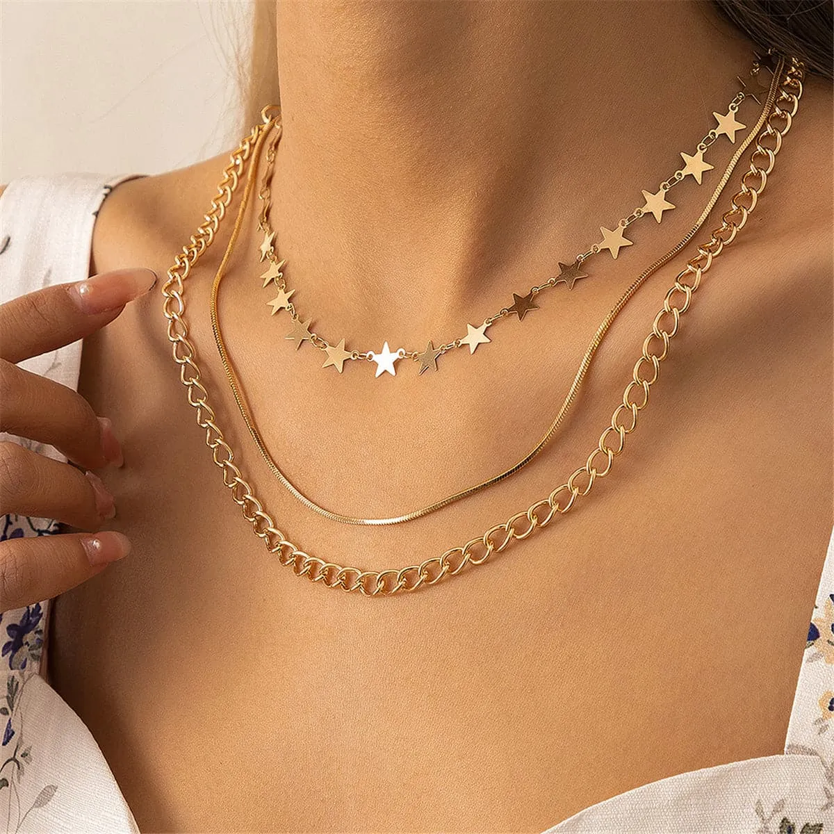 18K Gold-Plated Link Star Layered Necklace