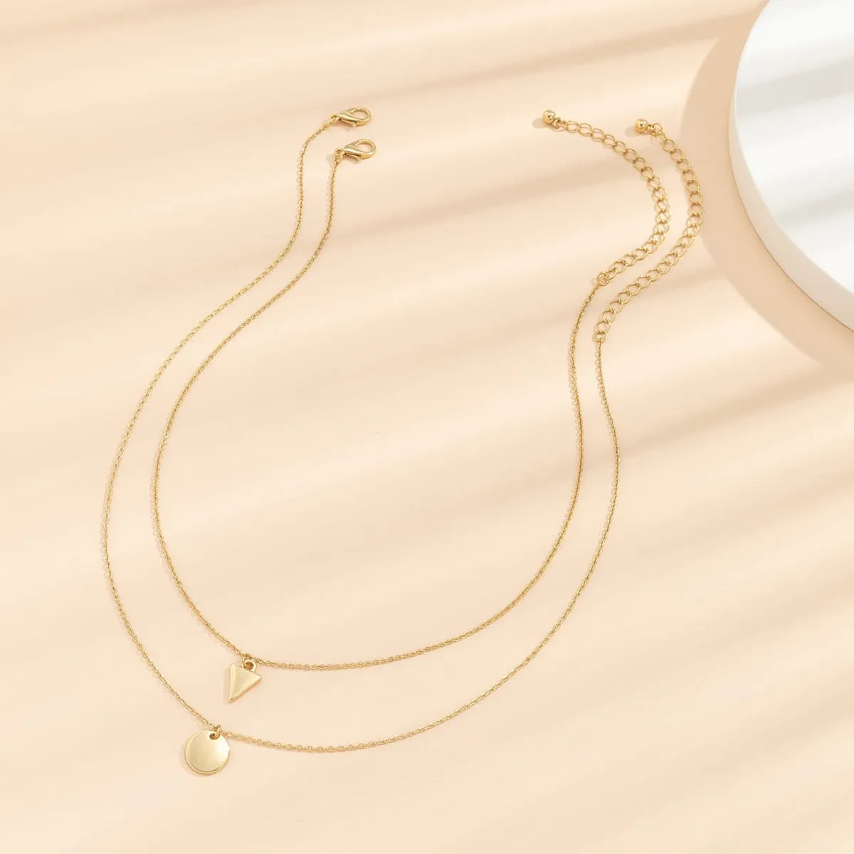 18K Gold-Plated Round & Triangle Pendant Necklace Set