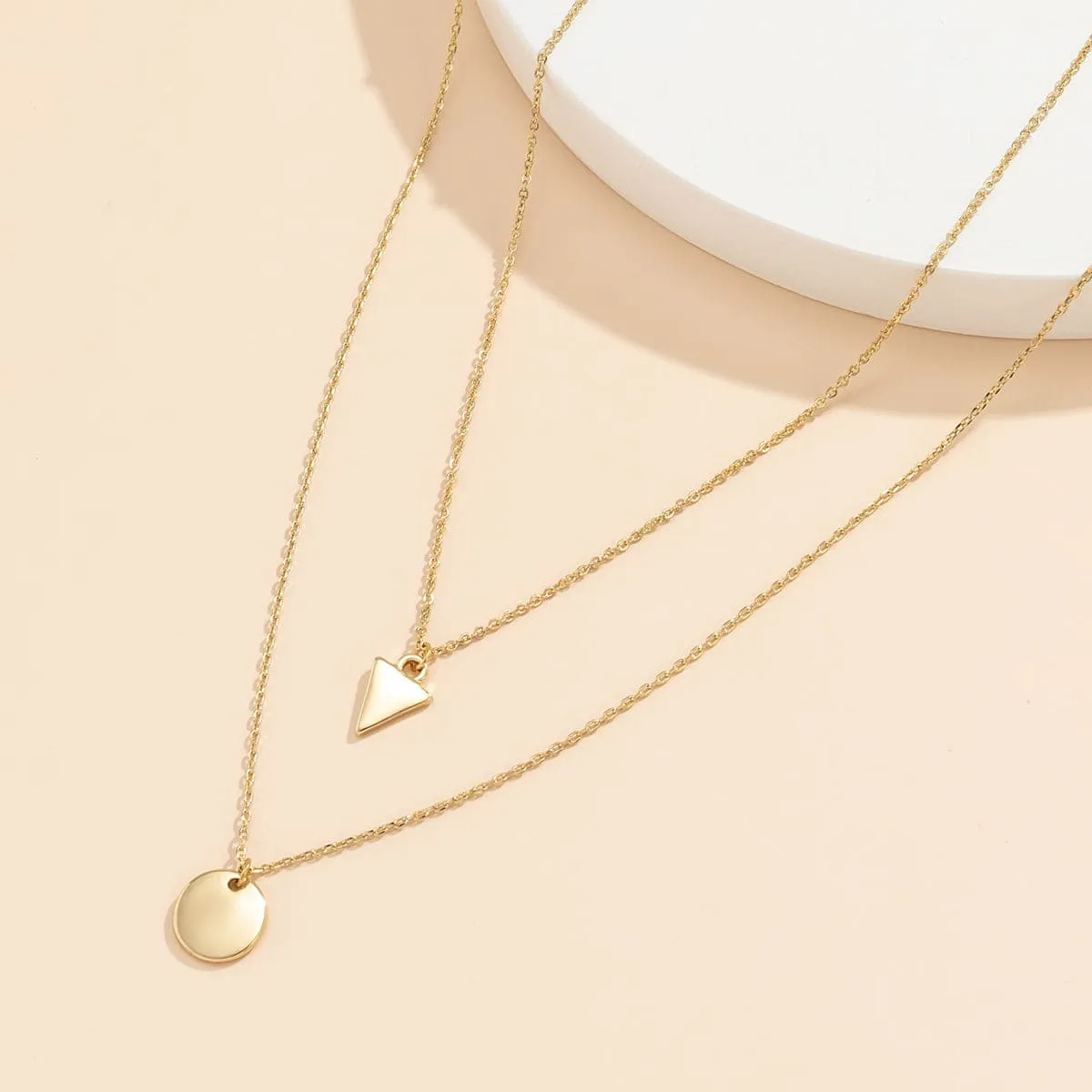 18K Gold-Plated Round & Triangle Pendant Necklace Set