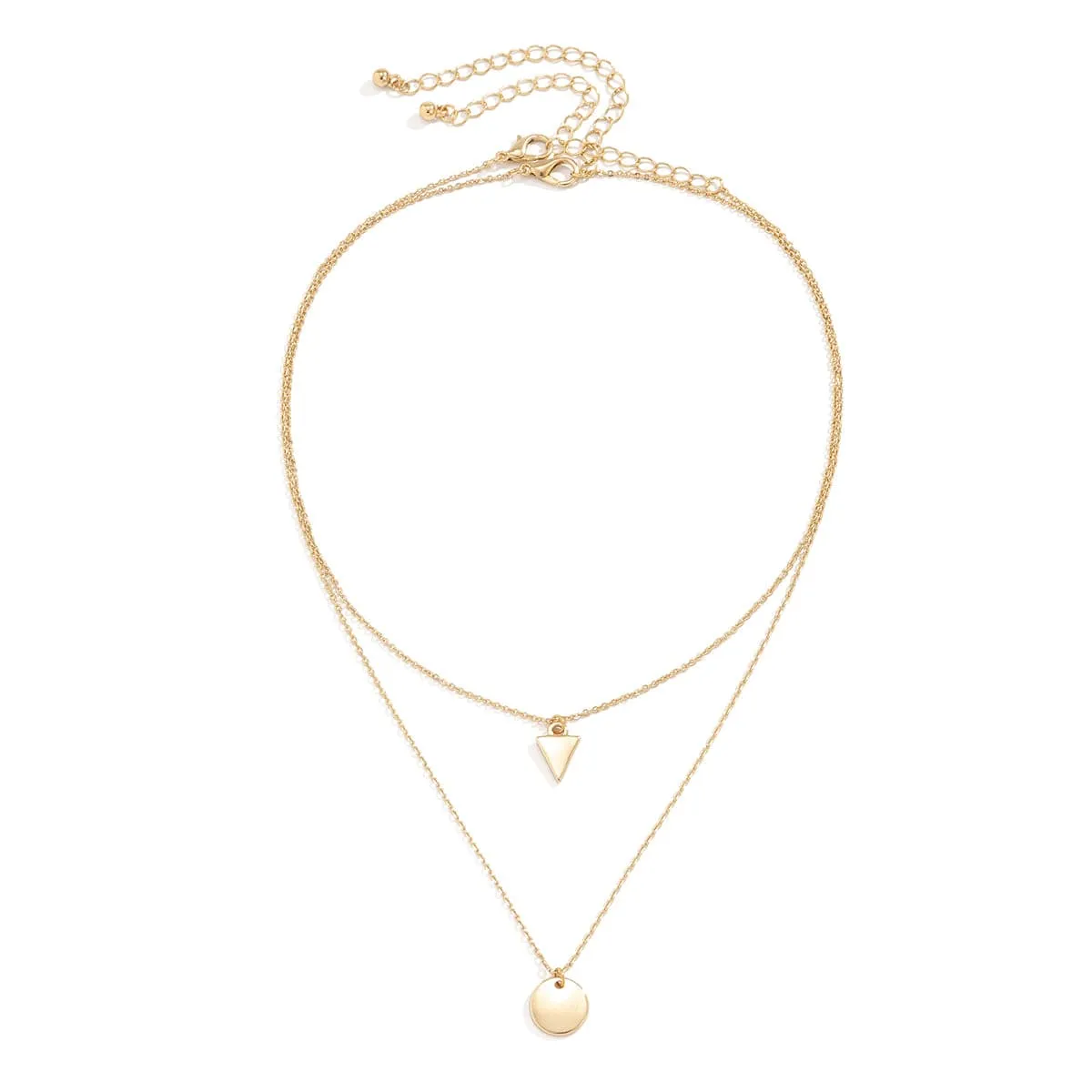 18K Gold-Plated Round & Triangle Pendant Necklace Set